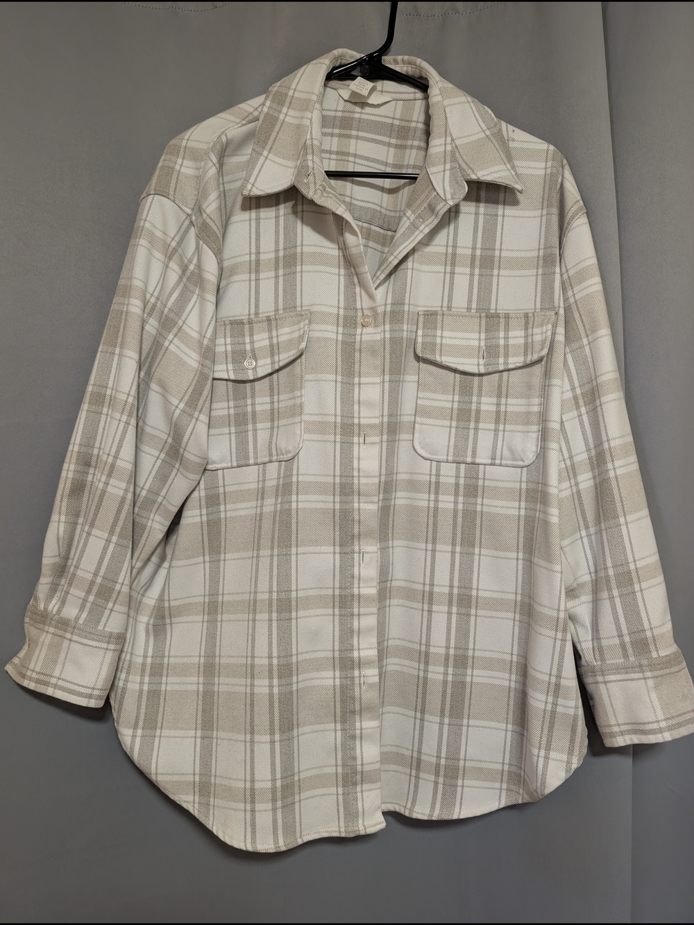 H&M Beige and White Plaid Button-Down Shirt